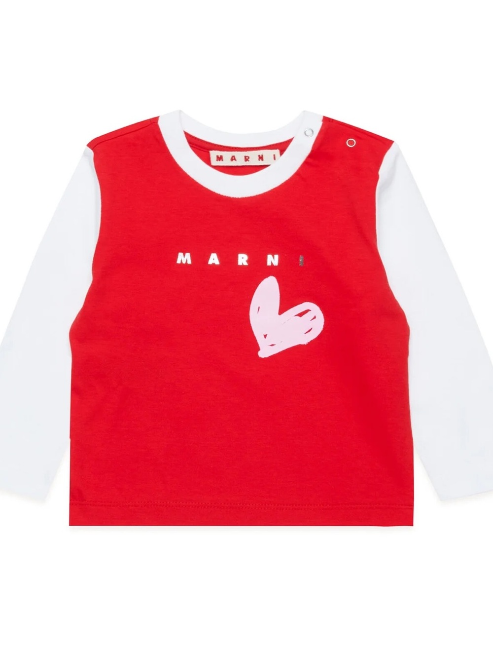 Marni Red & White Long-Sleeve Top with Pink Heart Motif